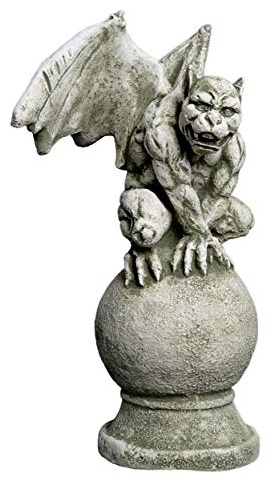 gartendekoparadies.de Gargoyle Drachen auf Kugel Steinfigur aus Steinguss, Grau, Frostsicher, H. 37 cm, 6 kg, für Außenbereich