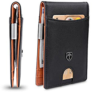 TRAVANDO Geldbeutel mit Geldklammer Rio - TÜV geprüft - Slim Design - 7 Kartenfächer - RFID Schutz - Ohne Münzfach - Das Original - inklusive Geschenk Box - Designed in Germany, Slim, Schwarz-Orange