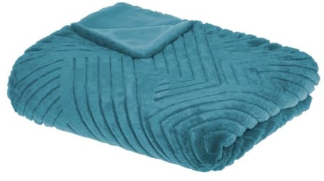 Atmosphera - Manta de pelo de imitación «3D Geo» - azul cerceta 180 x 230 cm