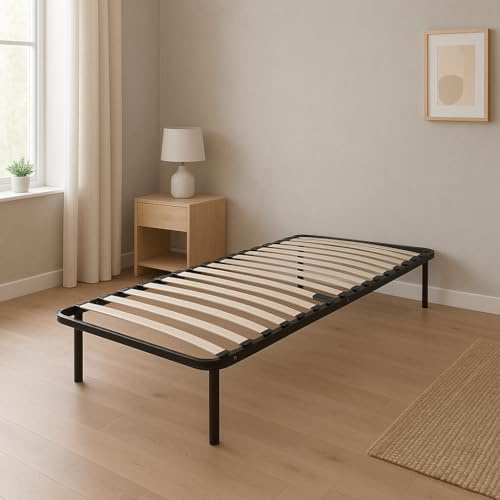 King of Dreams Jacky - Solide et Confortable Sommier 80x200 x 29 cm Cadre a Lattes + 6 Pieds en Metal - Montage Rapide et Facile - epaisseur du Metal +/- 1,2 mm 14 Lattes en 9mm