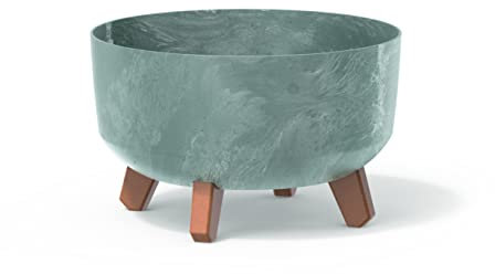 XXL Large Round Low Modern Look Planter Flower Plant Pot Indoor Outdoor Garden Decor Wooden Look Legs (Concrete)