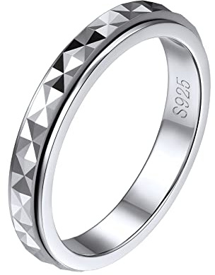 Silvora Damen Spinner Ring 925 Sterling Silber drehbarer Fingerring 3mm Schlichter Schmaler Sandstrahl Drehring Bandring Ringgröße 49.3（15.75）-67.2（21.25） für Verlobungsring Ehering Hochzeitsring