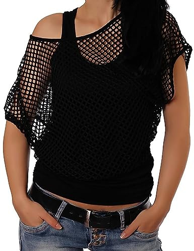 ELFIN T-Shirt en Maille pour Femme Tenue des années 80 pour Le Carnaval Fête à thème Haut en Maille Haut d'été