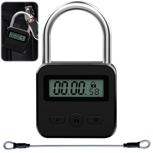 Digitale Zeitschloss, Smart Lock mit Seil, Metall Time Lock mit LCD-Display, Intelligentes Zeitschloss, Wiederaufladbares USB Sicherheits Vorhängeschloss für Verhindere schlechte Gewohnheiten