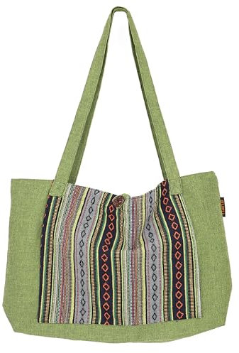 GURU SHOP Ethno Yogamattentasche, Tasche Für Yogamatte, Yogatasche, Strandtasche, Shopper - Grün, Unisex - Erwachsene, Baumwolle, 30x45x15 cm