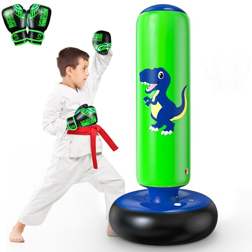 QPAU Inflatable Punching Bag, 48 Inch Stable Inflatable Boxing Bag for 3-6 Kids,Dinosaur Toy & Gifts for Boys and Girls, Kids Boxing Set for Practicing Karate, Taekwondo