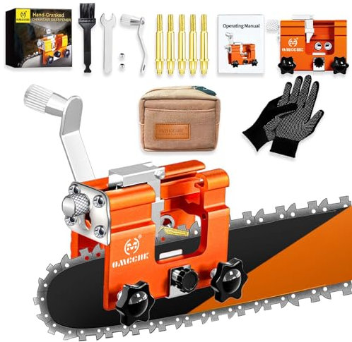 Chainsaw Sharpener Jig, Chain Saw Sharpener with 5 Titanium-Plated Diamond Bits, Universal Portable Hand Crank Chainsaw Sharpening Kit for 8-22 Chain Saw, Electric Saw, Garden Worker