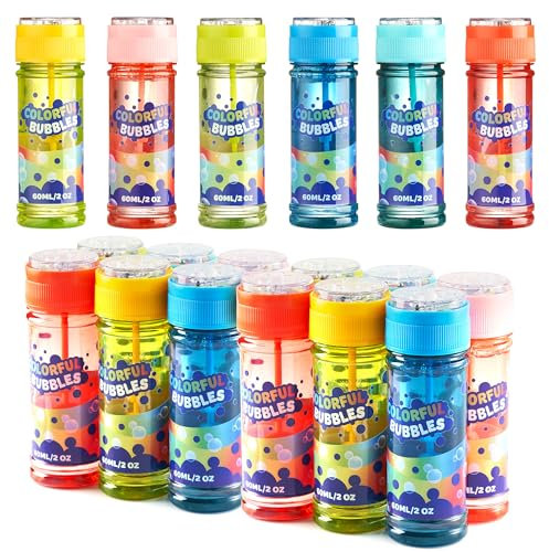 JOYIN 12-Pack Seifenblasenflaschen (2oz/60ml Seifenblasenlösung) - Buntes Regenbogendesign für Kinderpartyspaß, großes Seifenblasenset, Kleinkind Seifenblasenstab Sommer draußen Spielzeug Geschenk