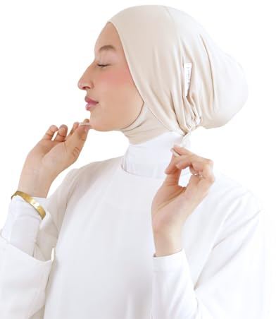 Halkfri hijab-undermössa i naturlig bambu fiber andningsbar och allergivänlig för slöjda muslimska kvinnor SH-7, Beige färg, One Size