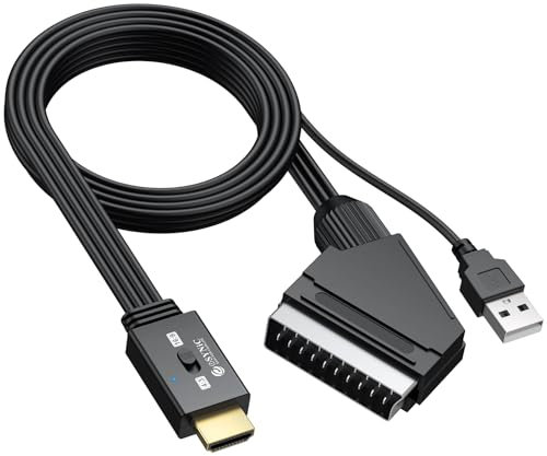 eSynic Convertitore SCART a HDMI 1080P con Cavo Integrato 1.5m - Adattatore Video Audio per TV e Monitor, Supporta 3D, Switch 4:3/16:9, Compatibile con Wii PS1 PS2 N64 Xbox Lettori DVD VCR