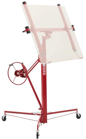 VEVOR 11ft Drywall Lift, Heavy-Duty 150 lbs Sheetrock Hoist with Adjustable Telescoping Arm, Lockable Wheels, Drywall Lifter Panel Jack Hoist Tools Ideal for Ceiling & Wall Installation (Red)