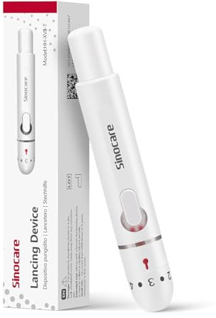 Sinocare Stechhilfe für Blutzuckermessung, 9 Stufen & Schmerzarm | Blutzucker Stechhilfe, 0,1s, rutschfester Griff, kompatibel mit gängigen Lanzetten
