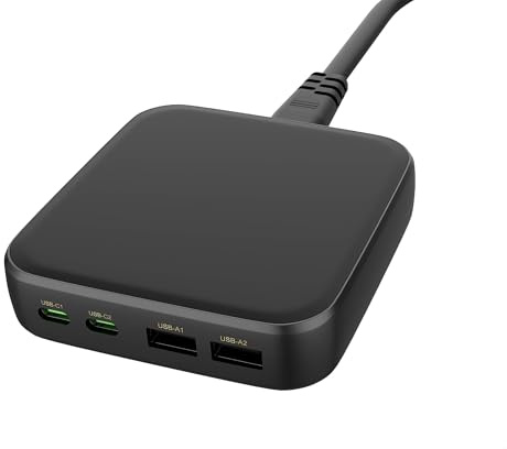 Byprlvps 65W 4-Port USB Charger, Fast Charging GaN USB C Charger with 2 USB-C Ports, 2 USB-A Ports, Multi Port Charger Block Compatible with MacBook, Phone, iPad, Galaxy, USB C Laptops and More