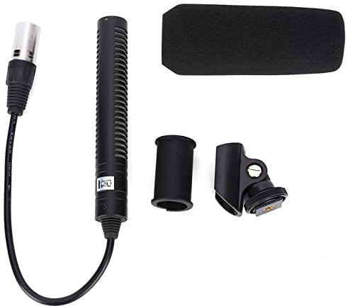 PODSJD Microfono condensatore unidirezionale per videocamera stereo nero, cavo 23,5 cm - audio immersivo anti - interferenze, XLR 3 - pin veloce, ideale per vlog e riprese professionali