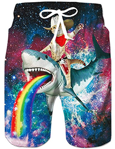 TUONROAD Herrbadshorts med roliga 3D-tryck, snabbtorkande badbyxor, strandshorts med nätfoder för sommar, vardag, surfbräda, S–3XL, 1 Katthaj, 3XL