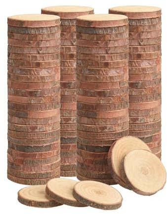 LAZACA Holzscheiben zum Basteln Klein Deko Holz Log Scheiben Unvollendete DIY Handwerk Holz-Scheiben Hochzeit Mittelstücke Weihnachten Dekoration Baumscheibe (100 Stück(4-5CM))