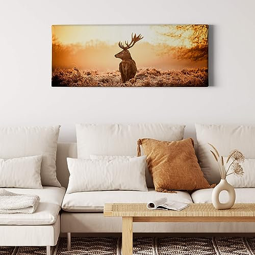 A.S. Création Leinwandbild Tiere Hirsch - Kunstdruck braun orange - 100x40 cm Querformat - moderne Wanddekoration Schlafzimmer Wohnzimmer Küche - Bild auf Keilrahmen