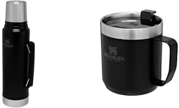 Stanley Classic Legendary Botella Termica 1 Litro Matte Black - Mantiene Frío o Calor 24 Horas & Classic Legendary Camp Mug Termo Café 0.35L Matte Black - Aislamiento al Vacío