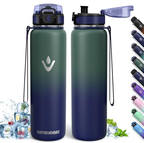 Botella Agua Acero Inoxidable, 1L Libre de BPA, Botella Termica 1 Litro, Aislamiento de Doble Pared, Botella de Agua, Cantimplora, Acero Inoxidable 18/8, Botella Agua Termica para Gimnasio, Oficina