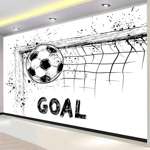 Fotomurales 350 x 256 cm Fútbol Papel Pintado Tejido No Tejido Fútbol En Blanco Y Negro Fotomural Efecto 3D Papel Tapiz Decorativos pared Murales Póster para Dormitorio Salón TV Pared B1502