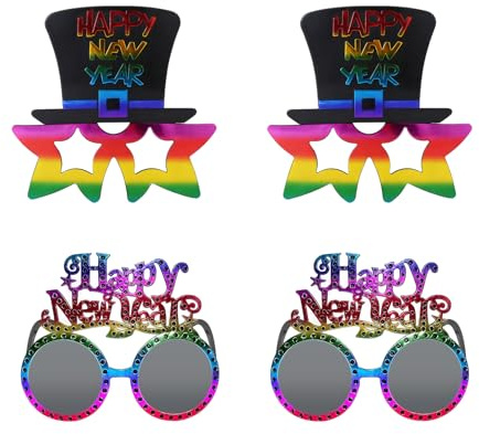 FangBoJie 4 Stück Silvester Deko 2026,Happy New Year Silvester Brille,Silvester Foto Requisiten,Fotobox Accessoires für Silvester,Silvester Party Neujahr Deko,Silvester Deko 2026 Party Set