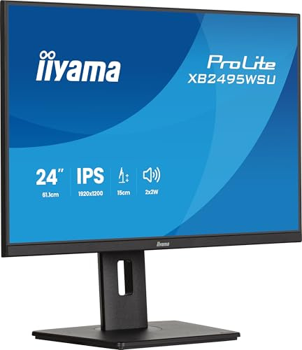 iiyama ProLite XB2495WSU-B1 24 inch IPS LED Monitor WUXGA 16:10 100Hz HDMI DP USB 3.2 USB‑C Slim-Line Height Adjustment Pivot Energy Efficiency Class C Black