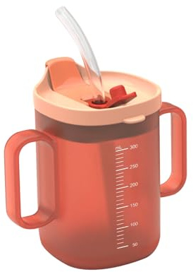 JurciCat 300ml Pipmugg För äldre Med Handtag Drickmugg Läckagesäker Pipmugg Lock Och Sugrör För Vuxna äldre Och Funktionshindrade Patienter（CS）