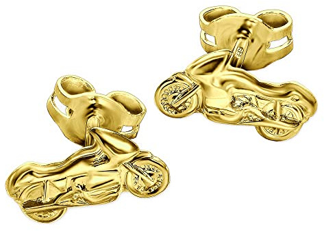 CLEVER SCHMUCK Motorrad Ohrringe Gold 9 mm schlicht und glänzend 333 Gold 8 Karat Biker Schmuck im Etui anthrazit