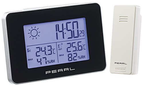 PEARL Funkthermometer: Wetterstation mit Funkwecker, Thermo-/Hygrometer und Funk-Außensensor (Uhr mit Wetterstation, Wetterstation für Senioren, Digitale Wanduhr)