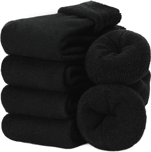 EEBMORE Womens Merino Wool Socks Thermal Thick Warm Winter Cosy Boot Work Gift Stocking Fillers Women Hiking Walking Ladies Socks 5 Pairs(Turn Cuff Dark Black)