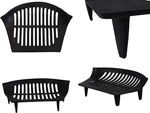 38cm/15 Traditional Chiltern Cast Iron Fire Grate - Bottom Fireside Log Coal Holder, Open Fuel Stool, Accessory Guard, Round Bow Front Basket With 4 Sturdy Legs