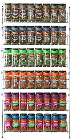 Vinsani 1/2/3/4/5/6 Tier Spice Racks Organiser - 6 Tier Flexible Herb Spices Condiments Jar Cupboard Wall Mounted Hanging Storage with Adhesive Stickers & Screws For Pantry Kitchen (Silver)