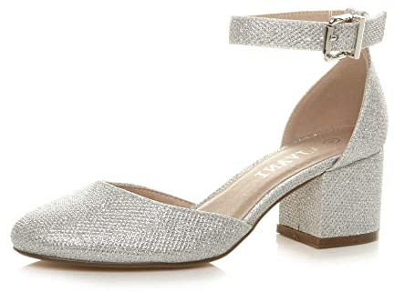 AJVANI Low mid Block Heel Ankle Strap Court Shoes Sandals