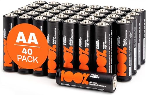 Pile AA - Confezione da 40 Batterie Stilo AA Alcaline 1,5V LR06| 100% PEAKPOWER