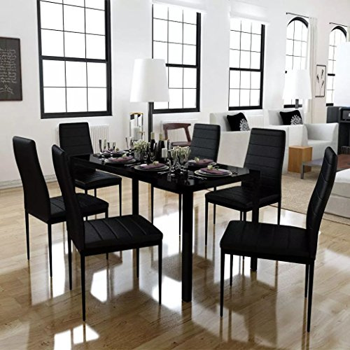 Lechnical 7 TLG. Esstisch Set Tischplatte Esszimmertisch mit Stühlen fur Küche & Wohnzimmer Schwarz