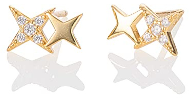 Namana Petites Boucles d'Oreilles Étoiles en Argent Sterling 925, Mini Boucles d'Oreilles pour Femme et Fille en Design d'Étoile serties de Pierres en Zirconium, Bijoux Femme avec Écrin Cadeau