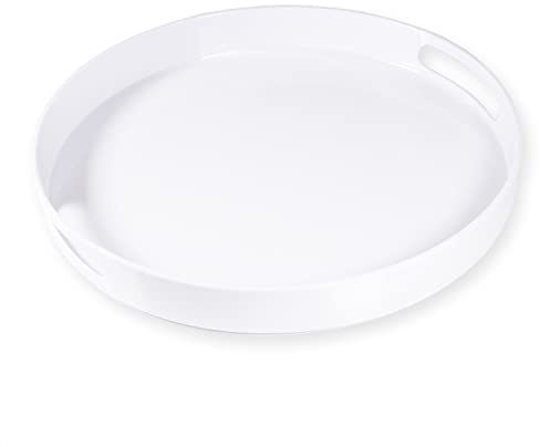 LINDLEMANN Serviertablett – großes rundes Tablett aus Melamin, weiß – stark und stabil mit integrierten Griffen für einfache Handhabung – schönes glänzendes Finish, elegant und edel (weiß, 34.3 cm)