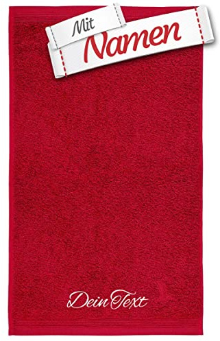 möve Superwuschel Handtuch mit Namen Bestickt, 50x100 Ruby Rot Baumwolle, Personalisiert bestickte Handtücher, Bad Frottee Handtuch besticken Lassen