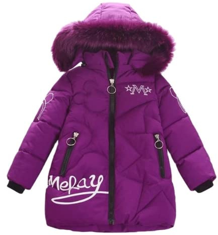 Lengender 2021 Nouveau Hiver Doudoune Enfant Fille Veste Blouson Epaisse Coupe-Vent Manteau Rembourré à Capuche Fourrure (FR/ES, Numérique, 140, Taille normale, Violet)