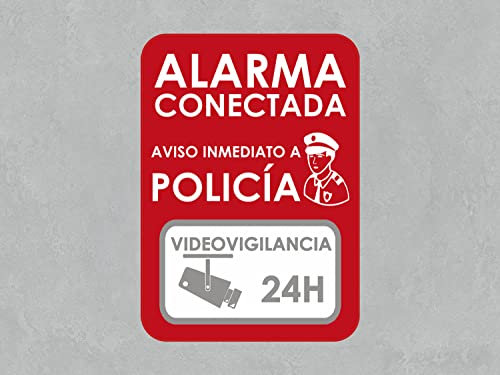 Oedim Pack 3 Señales Alarma Conectada Roja, 14,85x21cm, Señaletica en Material Aluminio Blanco Resistente de 3mm, Duradera y Económica