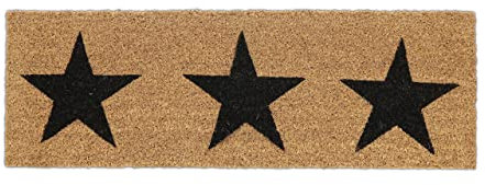 Relaxdays Fußmatte Kokos, Sterne, 75x25 cm, schmaler Türvorleger, innen & außen, rutschfest, wetterfest, Natur/schwarz