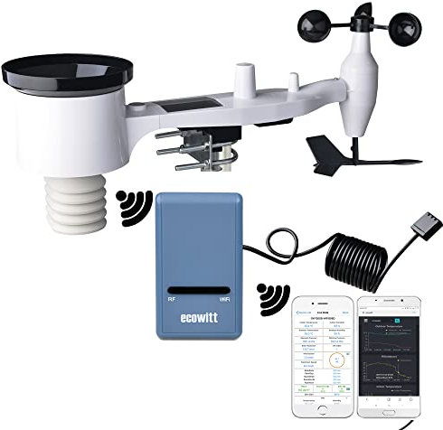 ECOWITT Wetterstation mit Außensensor GW1101, drahtloser solarbetriebener 7-in-1-Außensensor, WLAN-Gateway für den Innenbereich GW1100, unterstützt das Hochladen Sever APP 868 MHz, mit LCD