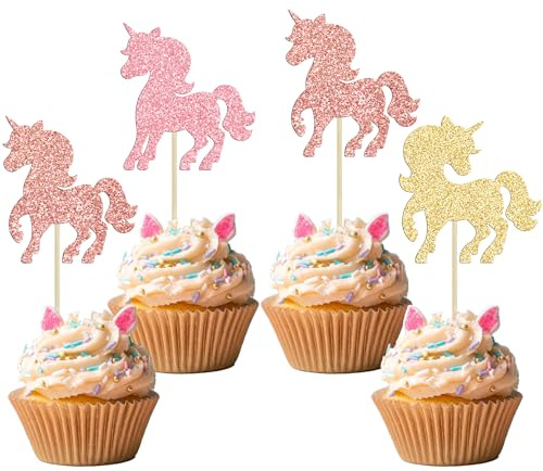 Gyufise 24Pcs Unicorn Cupcake Toppers Colorful Glitter Unicorn Horse Cupcake Food Picks Baby Shower Wedding Kids Birthday Party Cake Decorations Supplies Mixed Colors