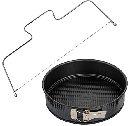 Zenker Set Molde de Horneado Redondo Desmontable 26 cm y 1 Fondo, incluye 1 Lira de 34 cm para Cortar Tartas y Bizcochos en Láminas, con 2 Alambres de Acero