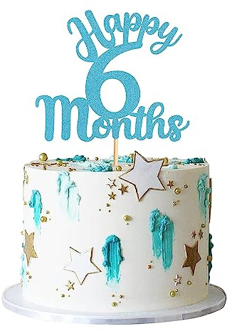 1Stk Blau 6 Monate Halbjährig Kuchen Topper - Baby & Halbjahr Geburtstag Party Dekoration für Junge Dusche & Jubiläum