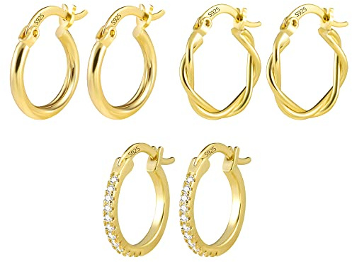 ALEXCRAFT Boucle Oreille Femme Argent 925 Creole Plaqué Or 14K Creoles Acier Inoxydable Ensembles Boucle Boreille Or