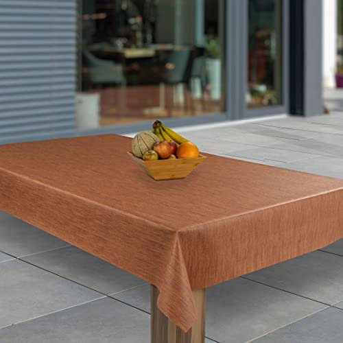 laro Wachstuch-Tischdecke Abwaschbar Garten-Tischdecke Wachstischdecke PVC Plastik-Tischdecken Eckig Meterware Wasserabweisend Abwischbar, Muster:Orange Lachs Leinenoptik, Größe:100x140