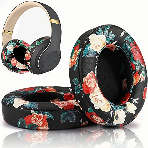 studio 2 Ear Pads Cushions Replacement Earpads for Beats Studio 2 & 3 Wired & Wireless Headphones, Ear Cushions Memory Foam Earpads with Soft Protein Leather - Black Floral