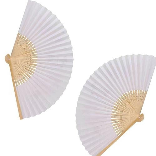 LYQNIHOB Set di 2 ventagli per matrimonio in carta bianca giapponese con pieghevole, perfetti come bomboniere o decorazioni nuziali