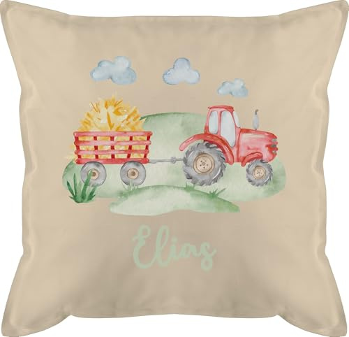 Kissen 50x50 - Traktor Trecker Bauer Schlepper Landwirtschaft Bulldog - 50 x 50 cm - Beige Natur - junge traktorkissen tractors tractor polster bauernhof personalisierte traktoren und name